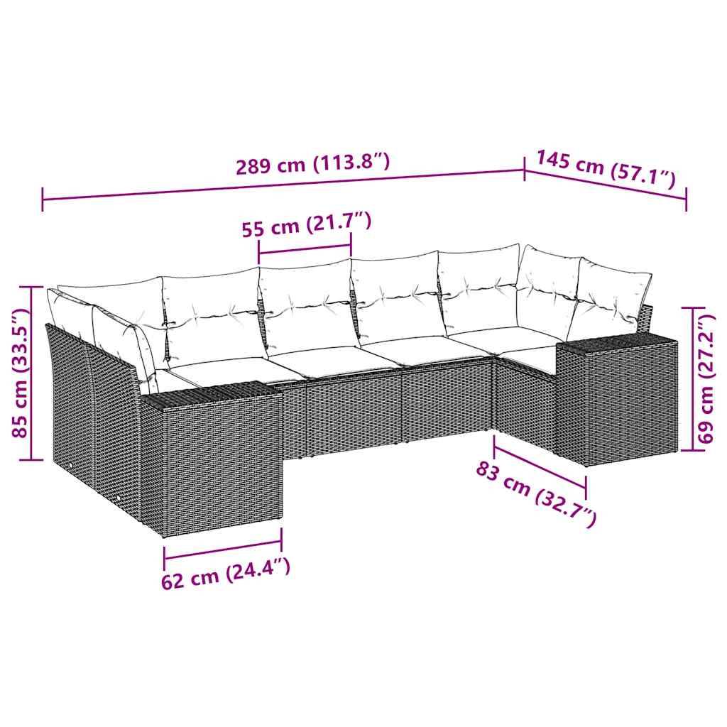 vidaXL 7-tlg. Garten-Sofagarnitur mit Kissen Hellgrau Poly Rattan
