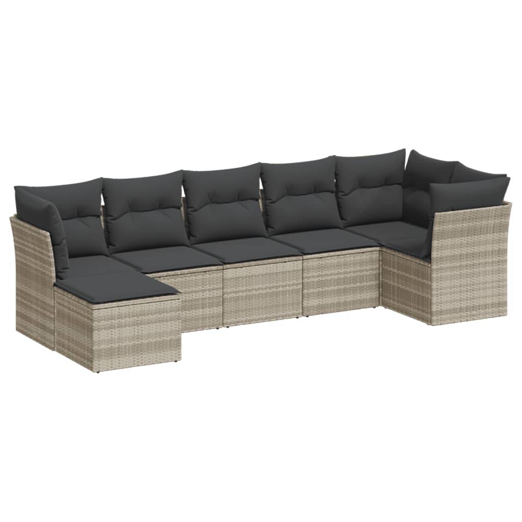 vidaXL 7-tlg. Garten-Sofagarnitur mit Kissen Hellgrau Poly Rattan