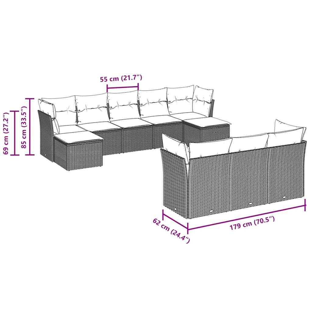 vidaXL 10-tlg. Garten-Sofagarnitur mit Kissen Hellgrau Poly Rattan