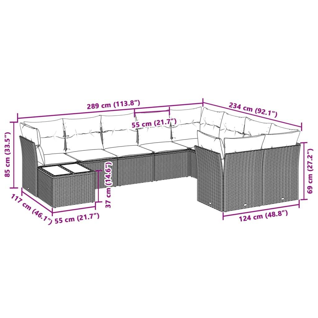 vidaXL 10-tlg. Garten-Sofagarnitur mit Kissen Hellgrau Poly Rattan