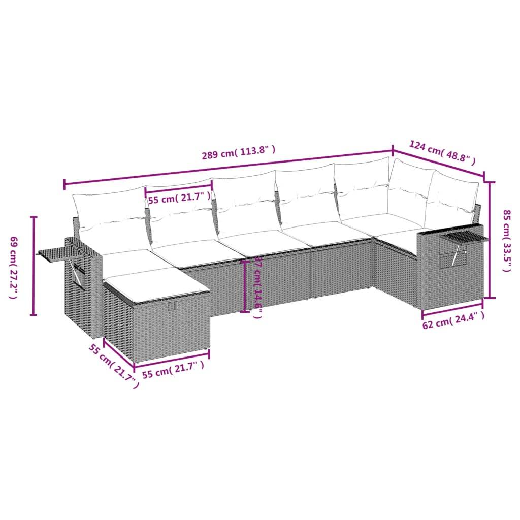 vidaXL 7-tlg. Garten-Sofagarnitur mit Kissen Grau Poly Rattan