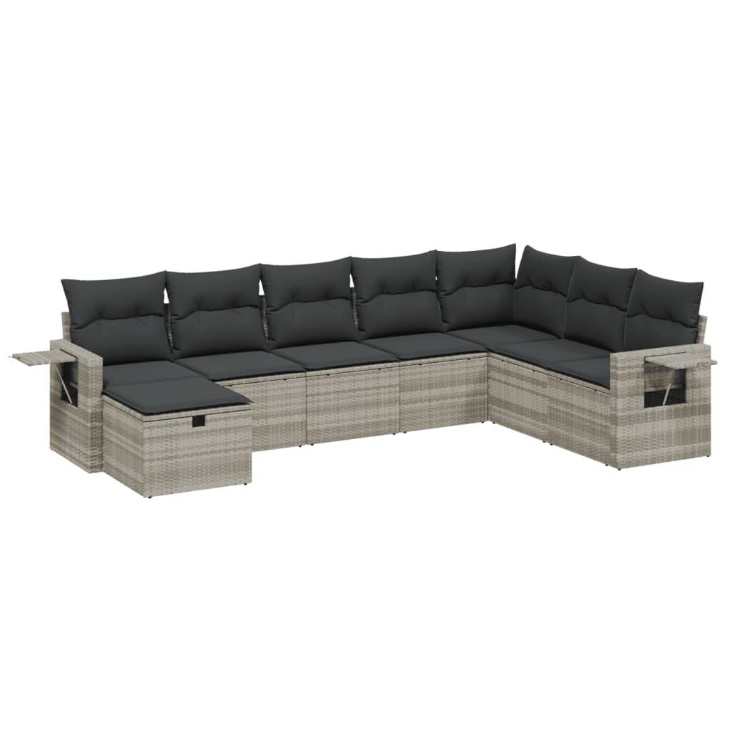vidaXL 8-tlg. Garten-Sofagarnitur mit Kissen Hellgrau Poly Rattan