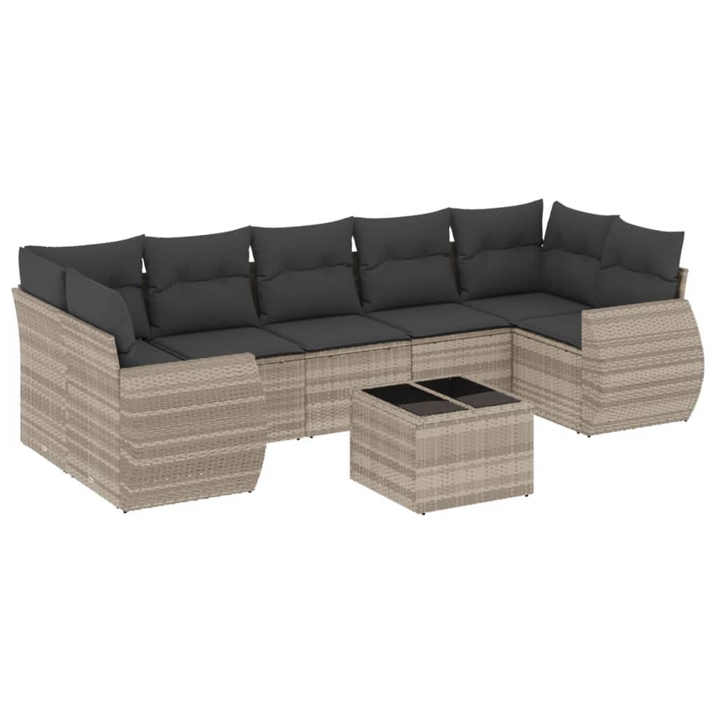 vidaXL 8-tlg. Garten-Sofagarnitur mit Kissen Hellgrau Poly Rattan