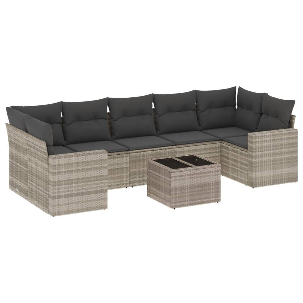vidaXL 8-tlg. Garten-Sofagarnitur mit Kissen Hellgrau Poly Rattan
