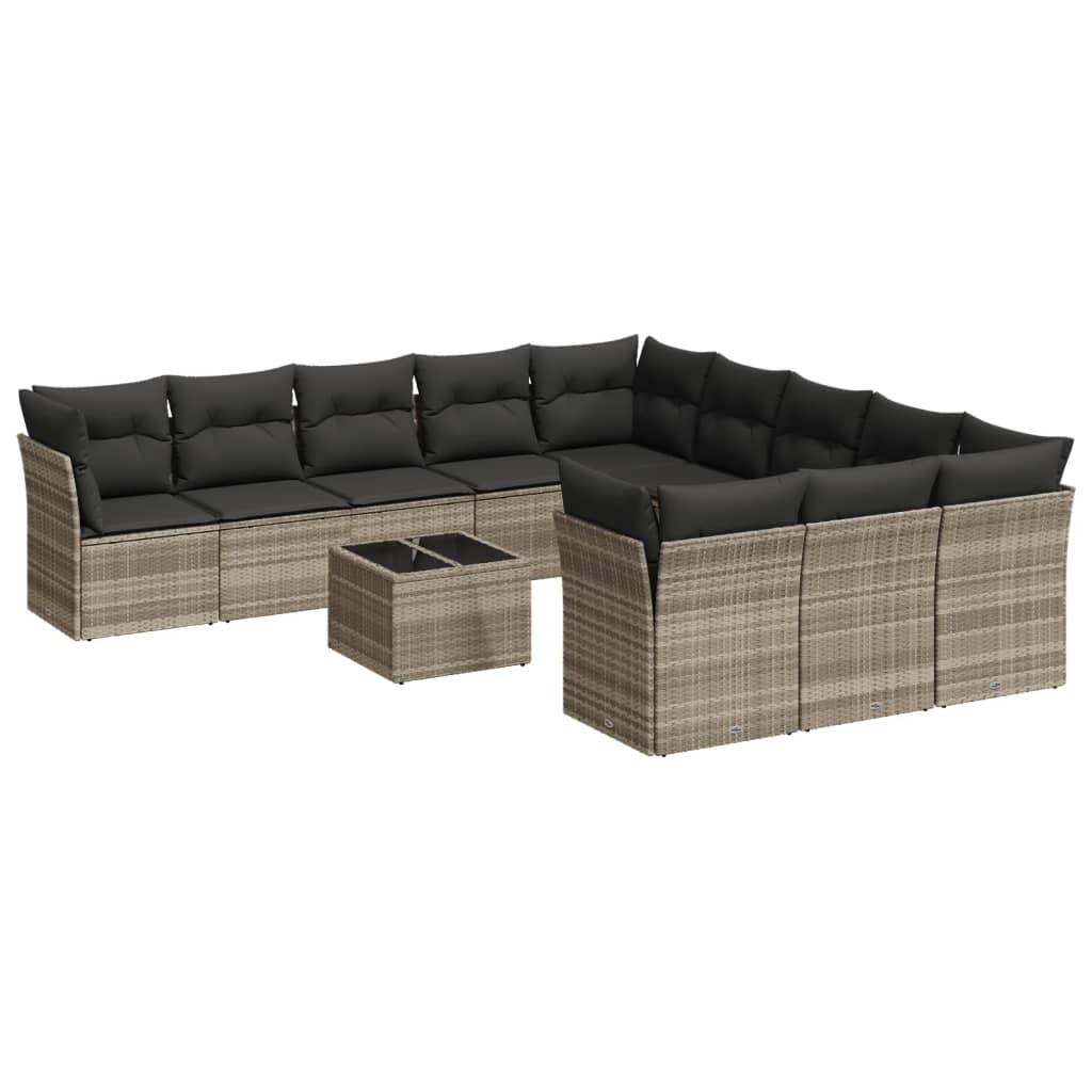 vidaXL 12-tlg. Garten-Sofagarnitur mit Kissen Hellgrau Poly Rattan