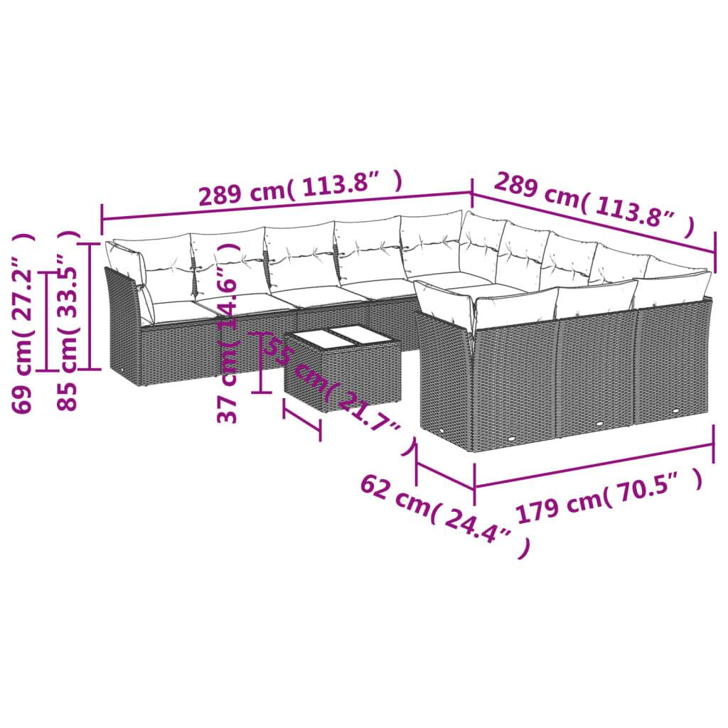 vidaXL 12-teiliges Gartensofa-Set mit Kissen, braun, Polyrattan
