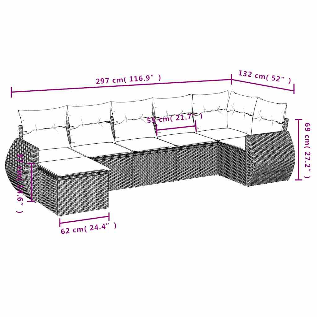 vidaXL 7-tlg. Garten-Sofagarnitur mit Kissen Hellgrau Poly Rattan