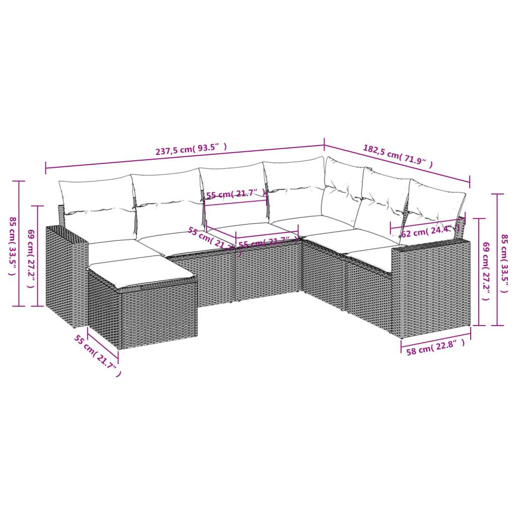 vidaXL 7-tlg. Garten-Sofagarnitur mit Kissen Hellgrau Poly Rattan