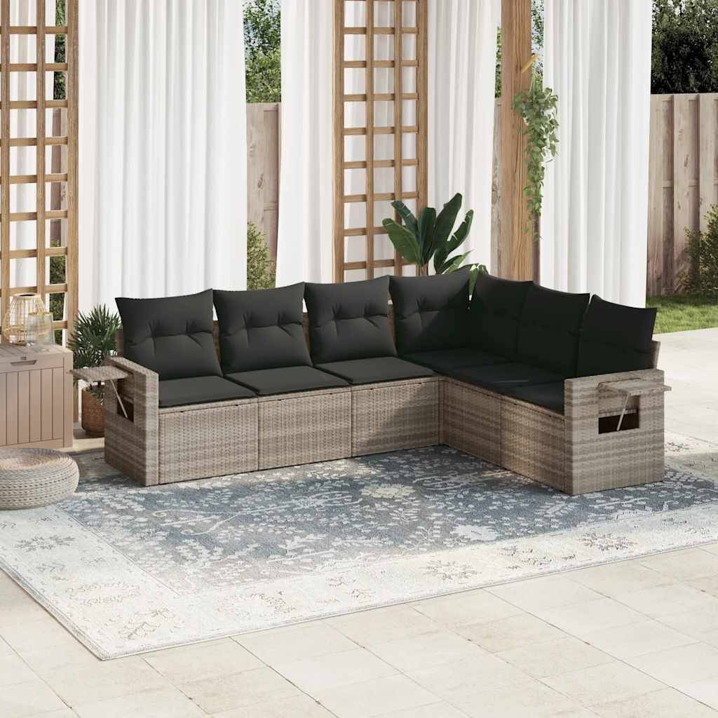 vidaXL 6-tlg. Garten-Sofagarnitur mit Kissen Hellgrau Poly Rattan