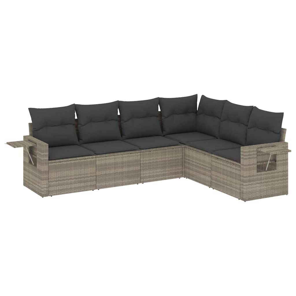 vidaXL 6-tlg. Garten-Sofagarnitur mit Kissen Hellgrau Poly Rattan