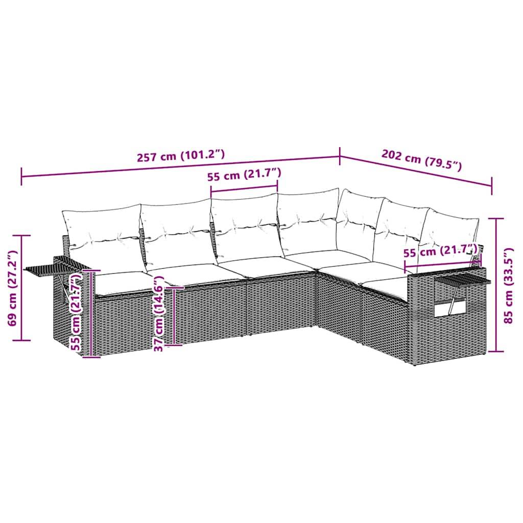 vidaXL 6-tlg. Garten-Sofagarnitur mit Kissen Hellgrau Poly Rattan