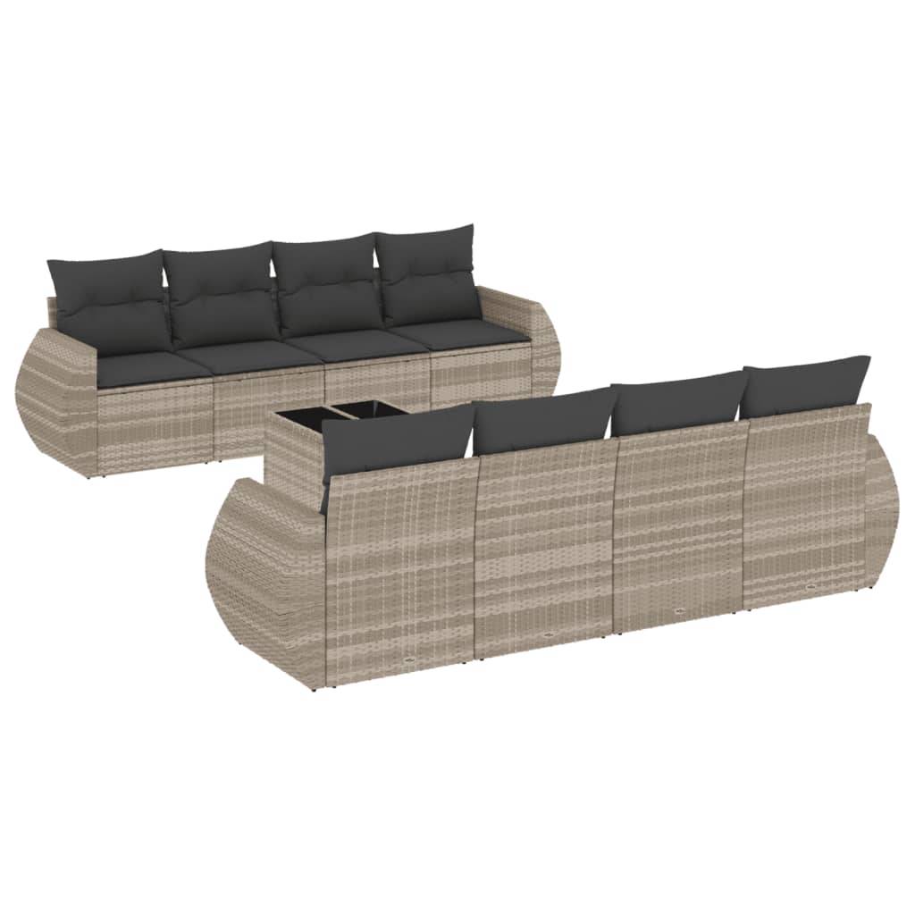 vidaXL 9-tlg. Garten-Sofagarnitur mit Kissen Hellgrau Poly Rattan