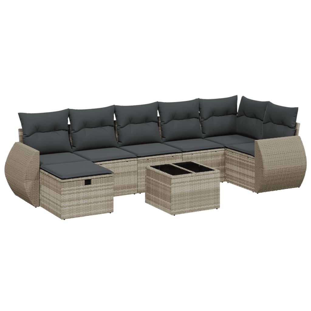 vidaXL 8-tlg. Garten-Sofagarnitur mit Kissen Hellgrau Poly Rattan