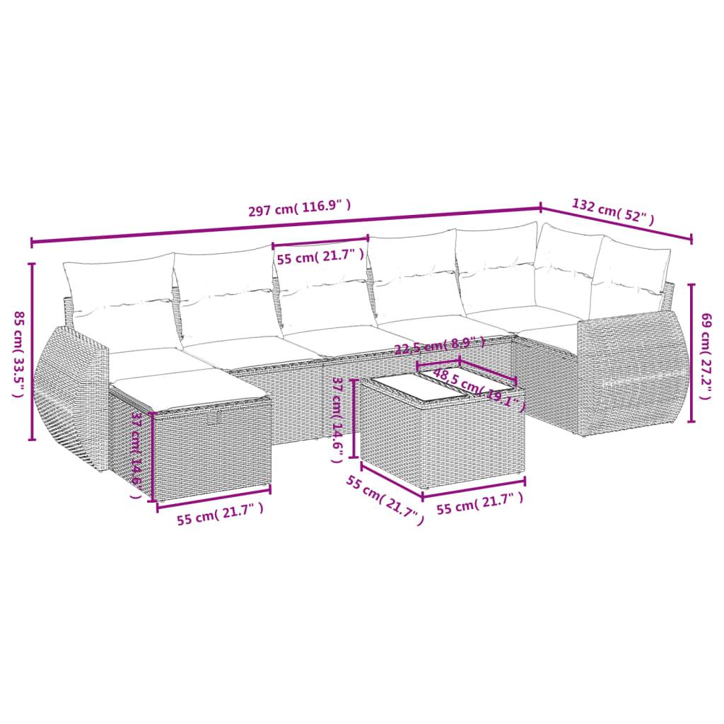 vidaXL 8-tlg. Garten-Sofagarnitur mit Kissen Hellgrau Poly Rattan