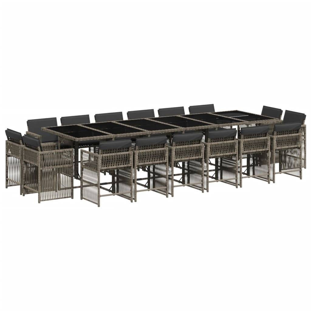 vidaXL 17-tlg. Garten-Essgruppe mit Kissen Grau Poly Rattan
