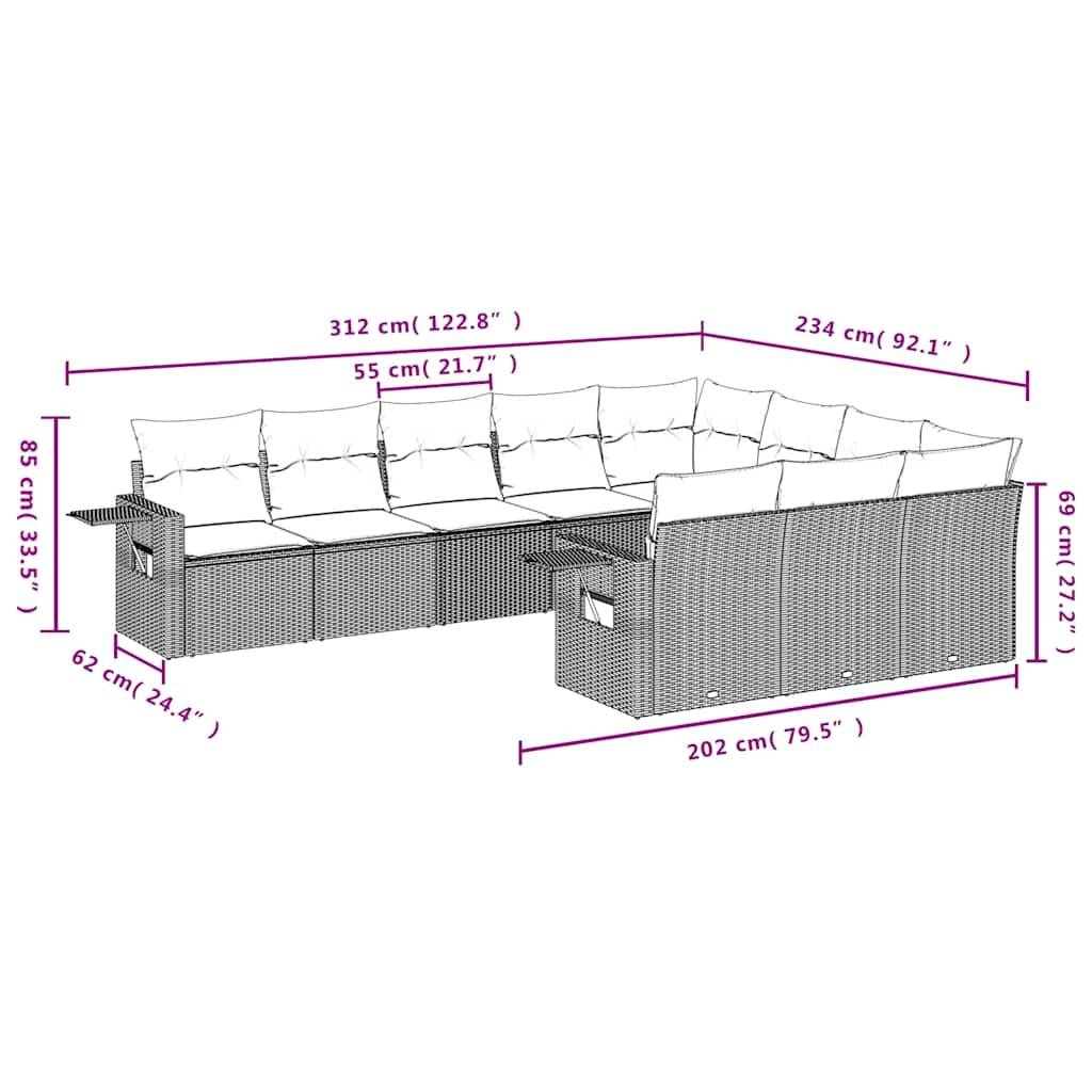 vidaXL 10-tlg. Garten-Sofagarnitur mit Kissen Hellgrau Poly Rattan