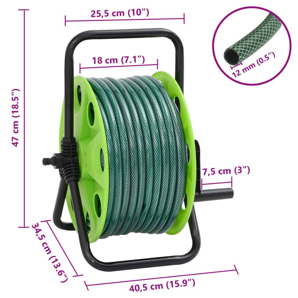 vidaXL Schlauchtrommel Freistehend Grün mit 30 m Schlauch PVC