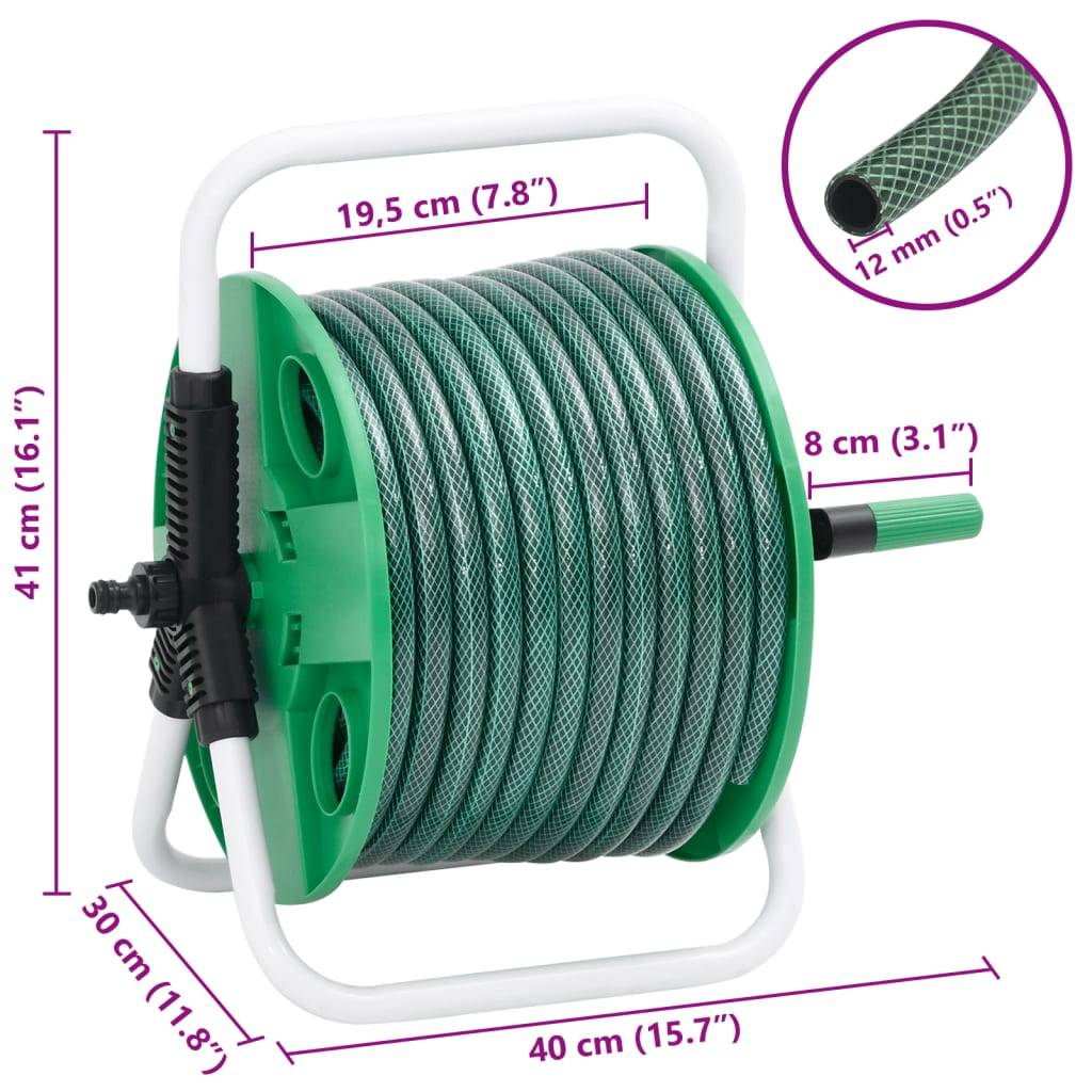 vidaXL Schlauchtrommel Freistehend Grün mit 30 m Schlauch PVC