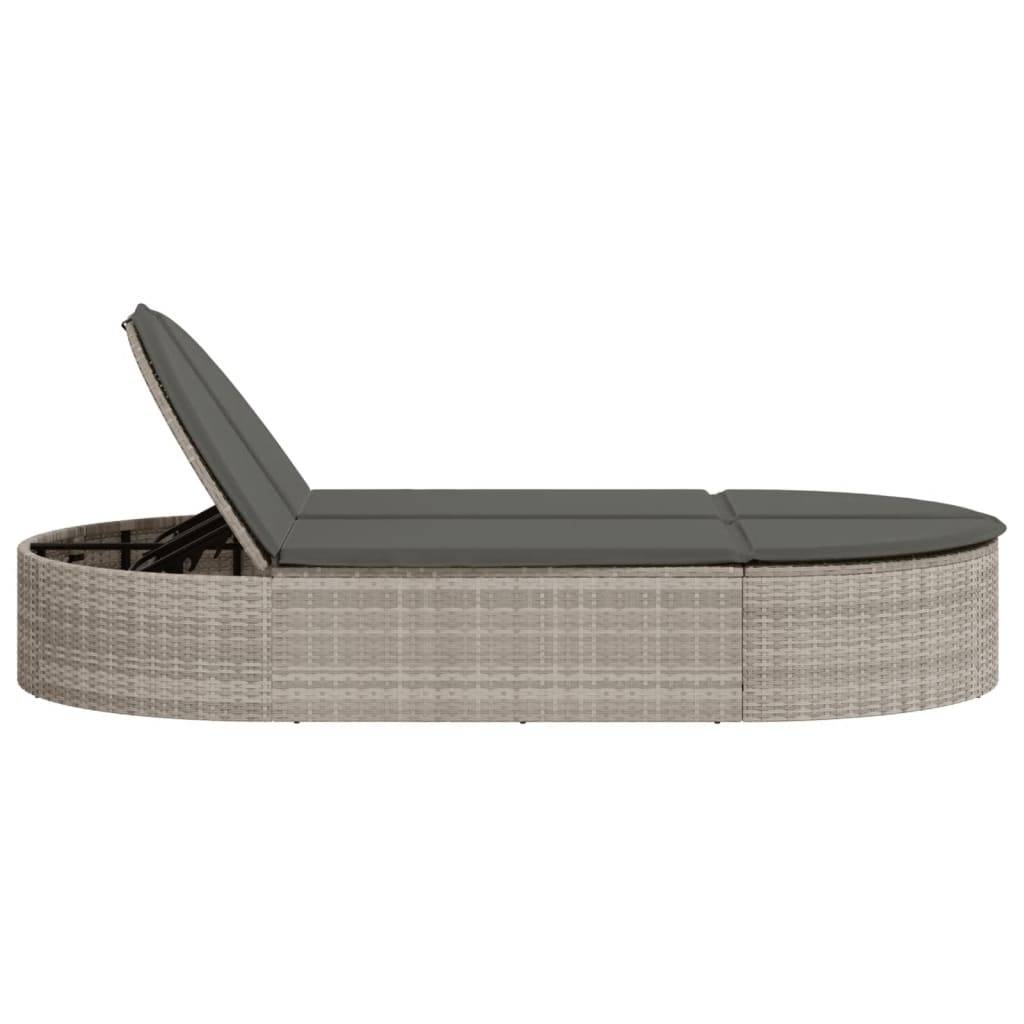 vidaXL Doppel-Sonnenliege mit Kissen Hellgrau Poly Rattan