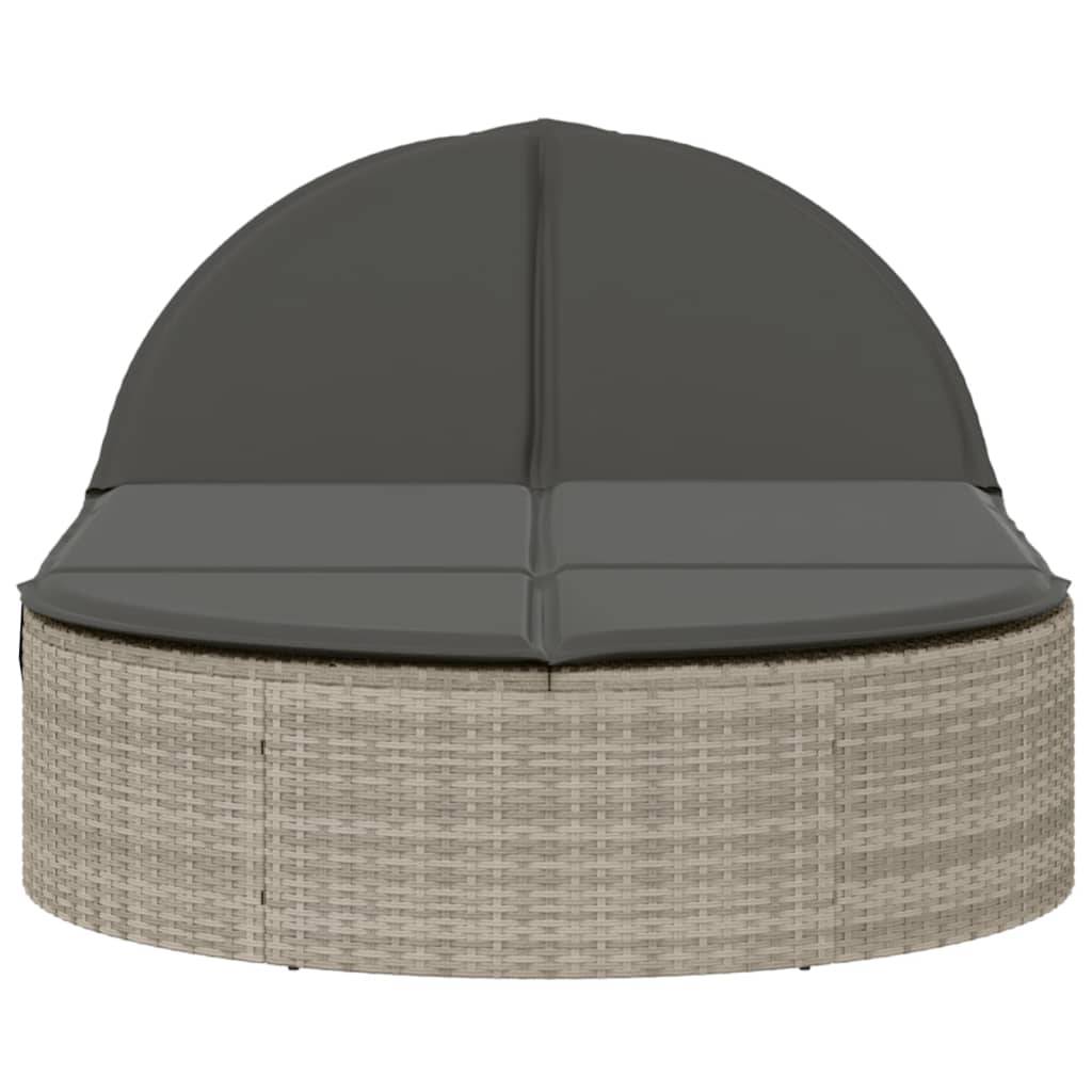 vidaXL Doppel-Sonnenliege mit Kissen Hellgrau Poly Rattan