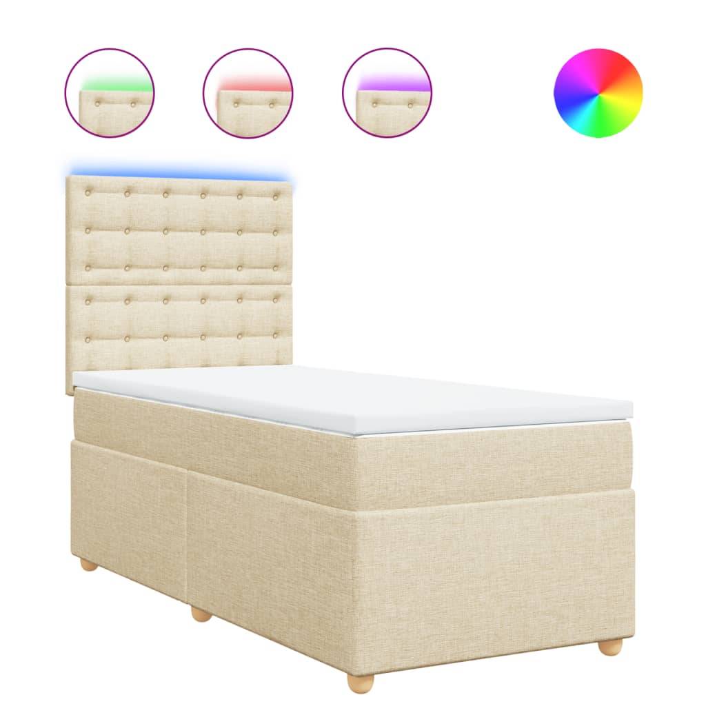 vidaXL Boxspringbett mit Matratze Creme 100x200 cm Stoff