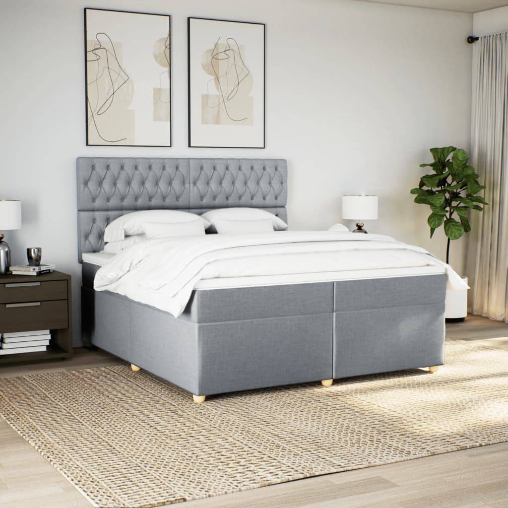 vidaXL Boxspringbett mit Matratze Hellgrau 200x200 cm Stoff