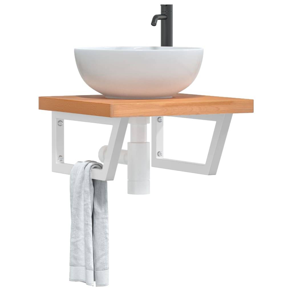 vidaXL Waschbeckenregal Wandmontage Stahl und Massivholz Buche