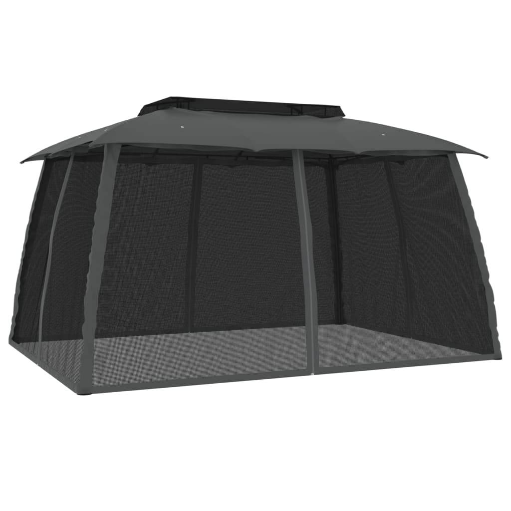 vidaXL Pavillon mit Doppeldach & Netzwänden Anthrazit 3,93x2,93m Stahl