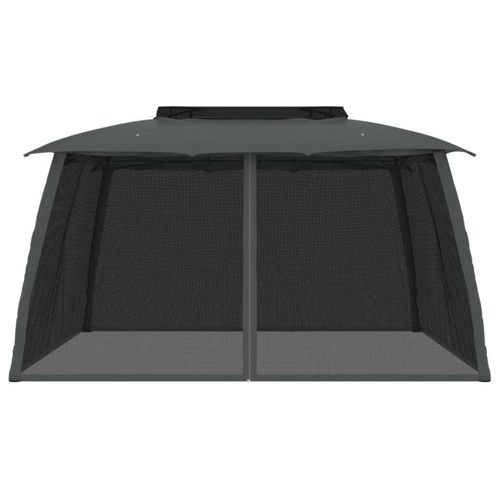 vidaXL Pavillon mit Doppeldach & Netzwänden Anthrazit 3,93x2,93m Stahl