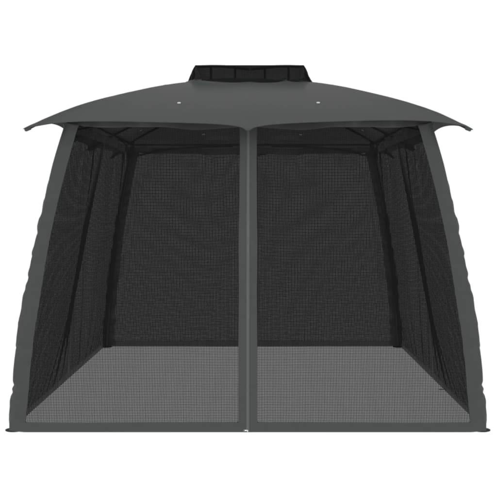 vidaXL Pavillon mit Doppeldach & Netzwänden Anthrazit 3,93x2,93m Stahl