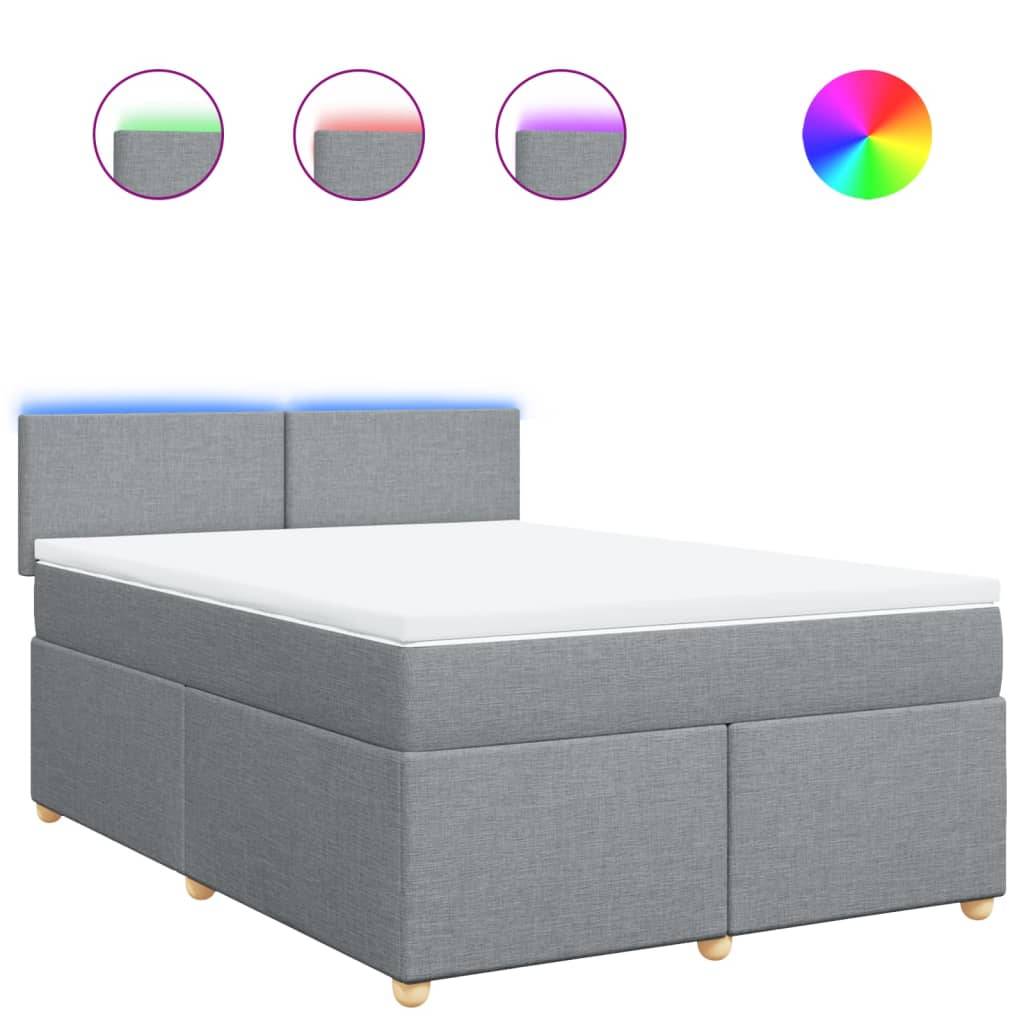 vidaXL Boxspringbett mit Matratze Hellgrau 140x200 cm Stoff