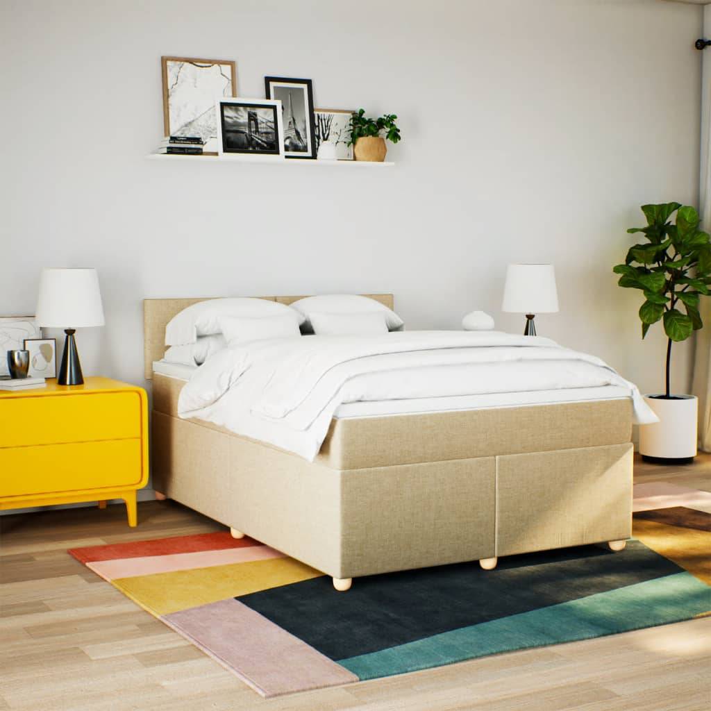 vidaXL Boxspringbett mit Matratze Creme 140x200 cm Stoff