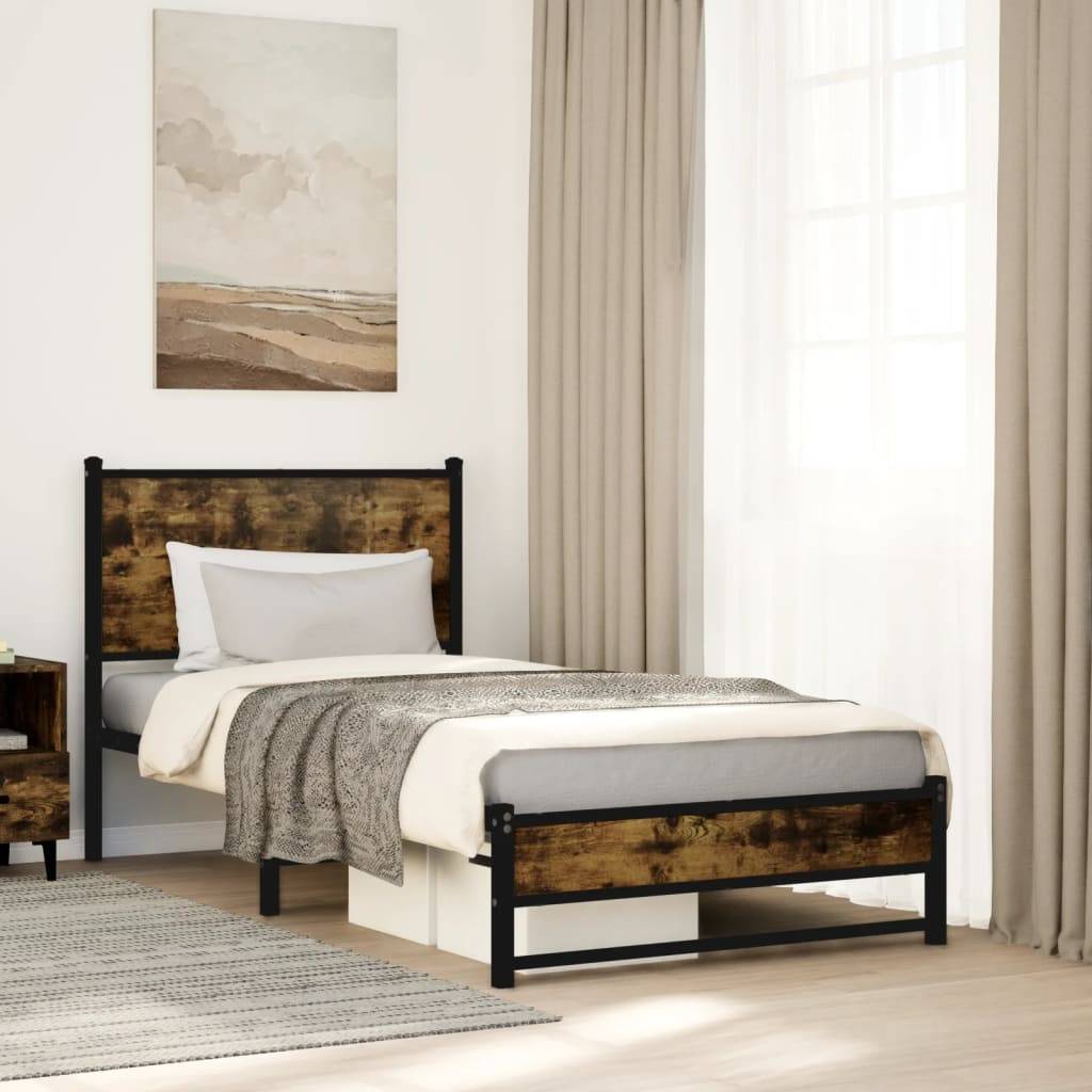 vidaXL Metallbett ohne Matratze Räuchereiche 90x190 cm