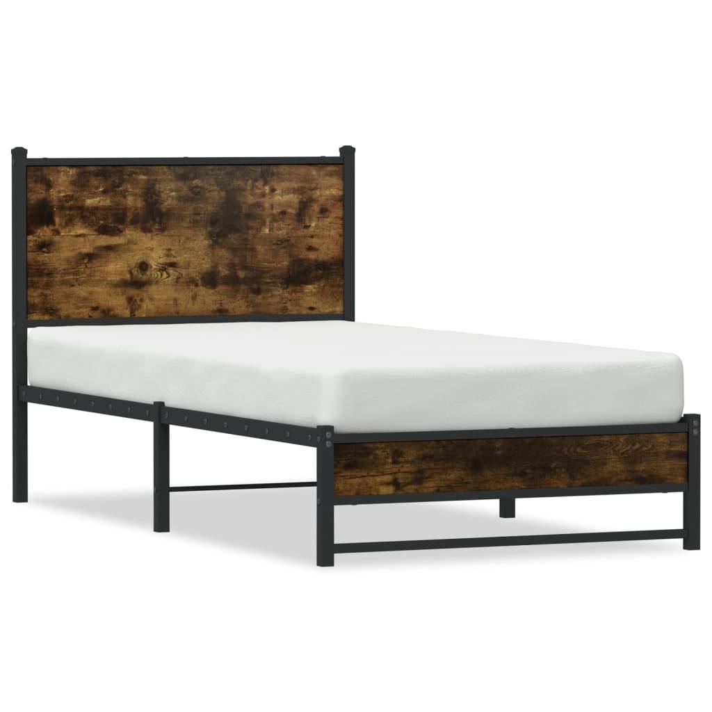 vidaXL Metallbett ohne Matratze Räuchereiche 90x190 cm