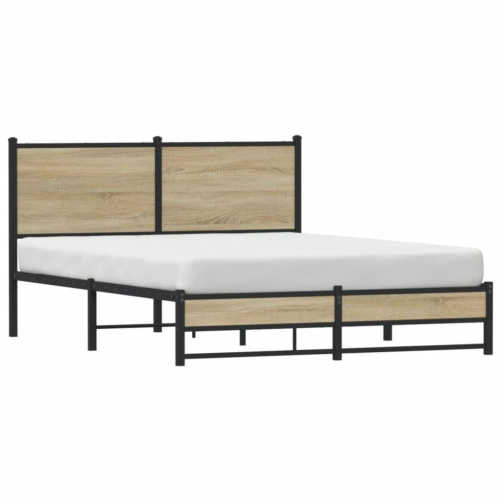 vidaXL Metallbett ohne Matratze Sonoma-Eiche 137x190 cm