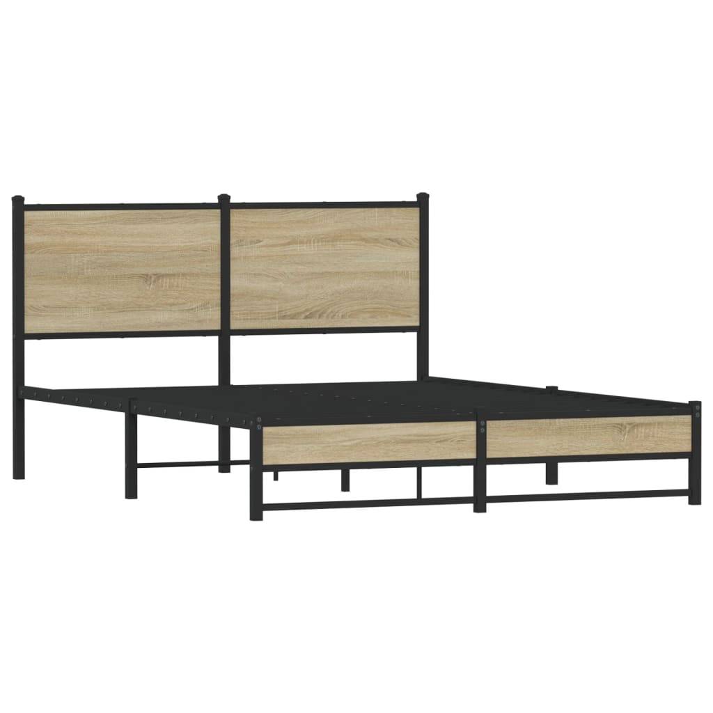 vidaXL Metallbett ohne Matratze Sonoma-Eiche 137x190 cm