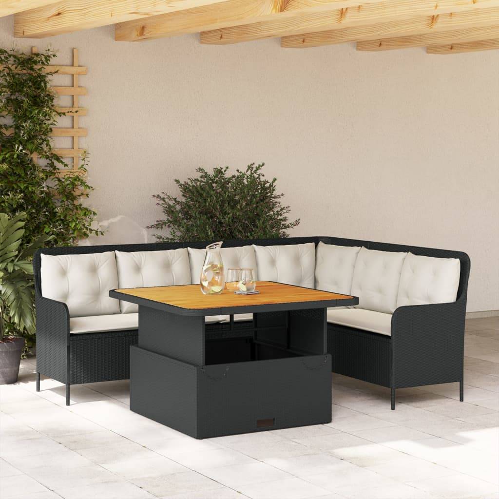 vidaXL 2-tlg. Garten-Sofagarnitur mit Auflagen Schwarz Poly Rattan