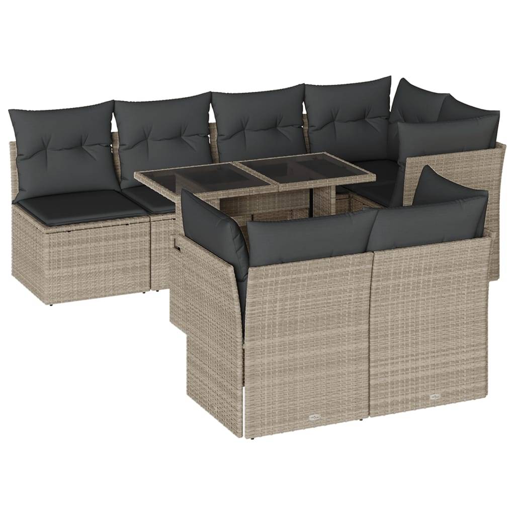 vidaXL 8-tlg. Garten-Sofagarnitur mit Kissen Hellgrau Poly Rattan