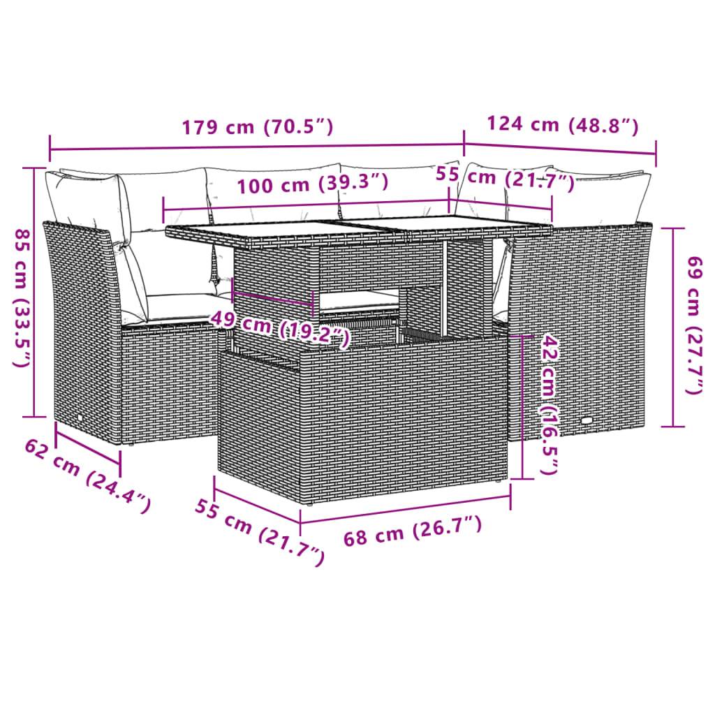 vidaXL 5-tlg. Garten-Sofagarnitur mit Kissen Hellgrau Poly Rattan