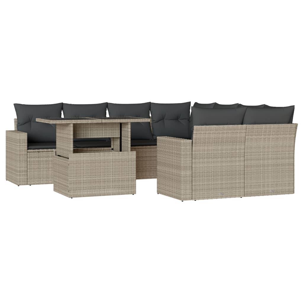 vidaXL 9-tlg. Garten-Sofagarnitur mit Kissen Hellgrau Poly Rattan