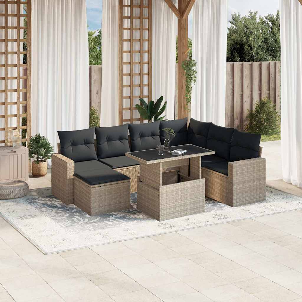 vidaXL 8-tlg. Garten-Sofagarnitur mit Kissen Hellgrau Poly Rattan