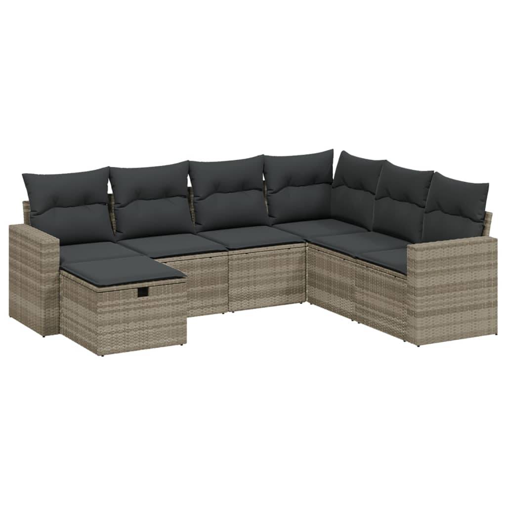 vidaXL 7-tlg. Garten-Sofagarnitur mit Kissen Hellgrau Poly Rattan