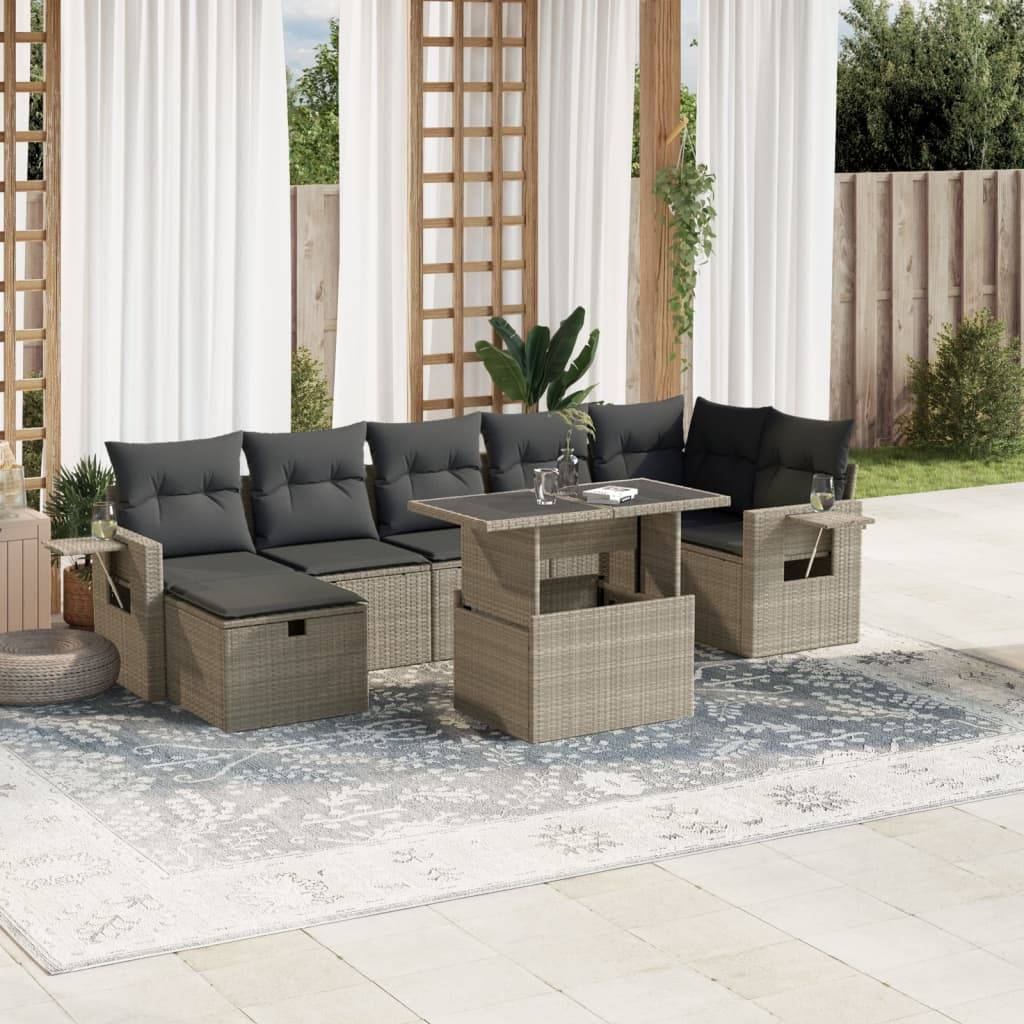 vidaXL 8-tlg. Garten-Sofagarnitur mit Kissen Hellgrau Poly Rattan