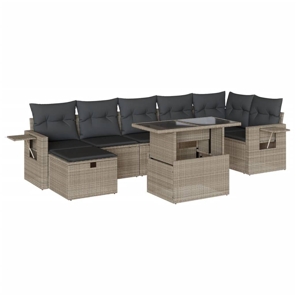 vidaXL 8-tlg. Garten-Sofagarnitur mit Kissen Hellgrau Poly Rattan