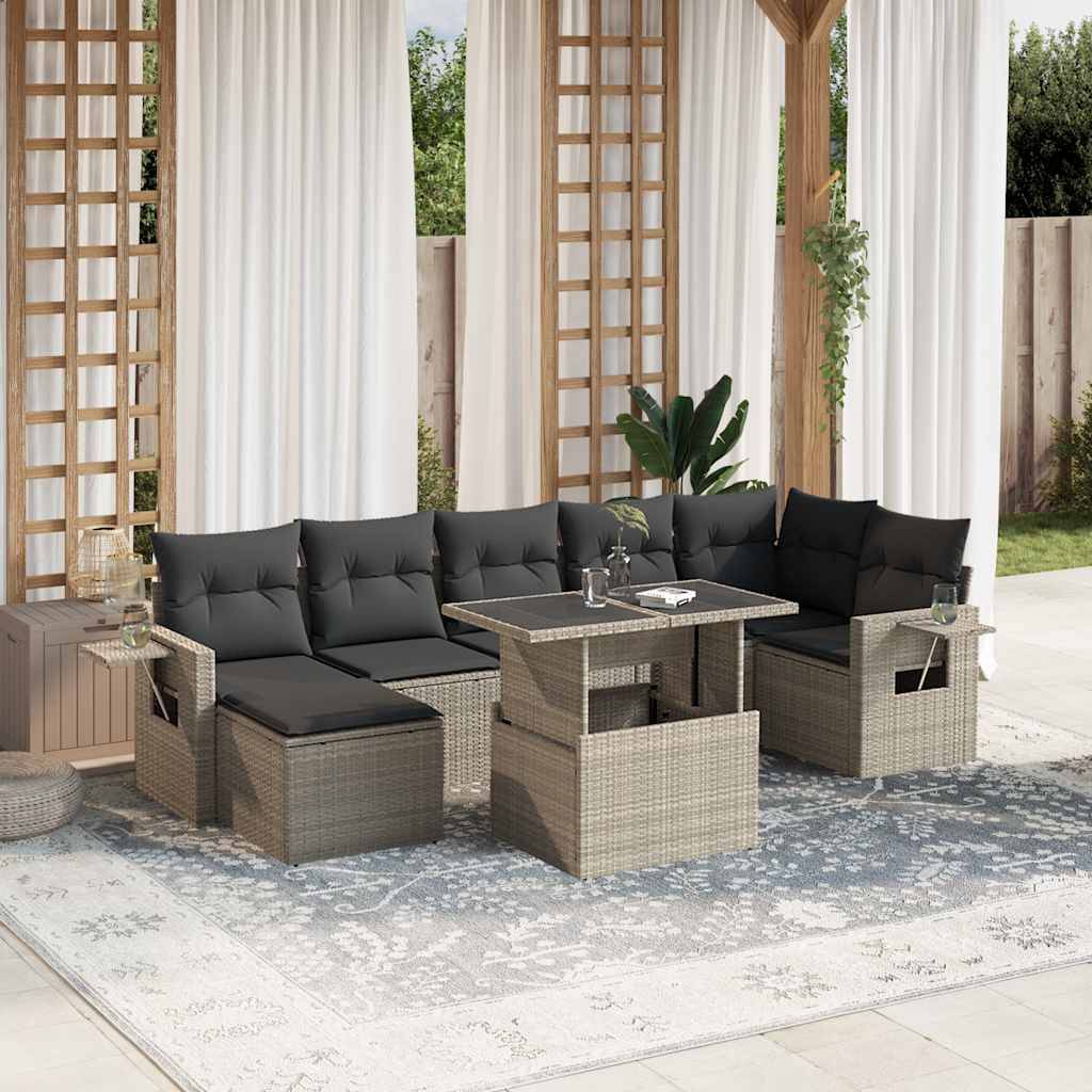 vidaXL 8-tlg. Garten-Sofagarnitur mit Kissen Hellgrau Poly Rattan