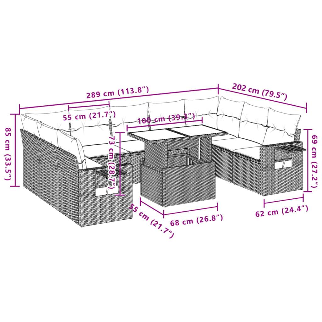 vidaXL 10-tlg. Garten-Sofagarnitur mit Kissen Hellgrau Poly Rattan