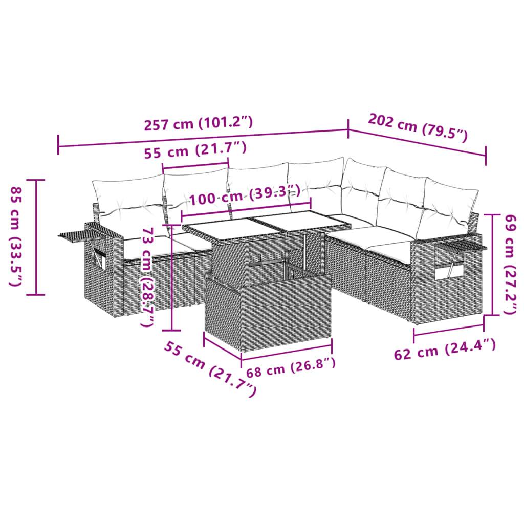 vidaXL 7-tlg. Garten-Sofagarnitur mit Kissen Braun Poly Rattan