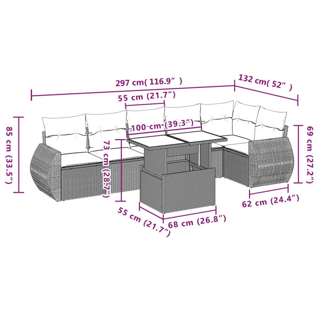 vidaXL 7-tlg. Garten-Sofagarnitur mit Kissen Hellgrau Poly Rattan