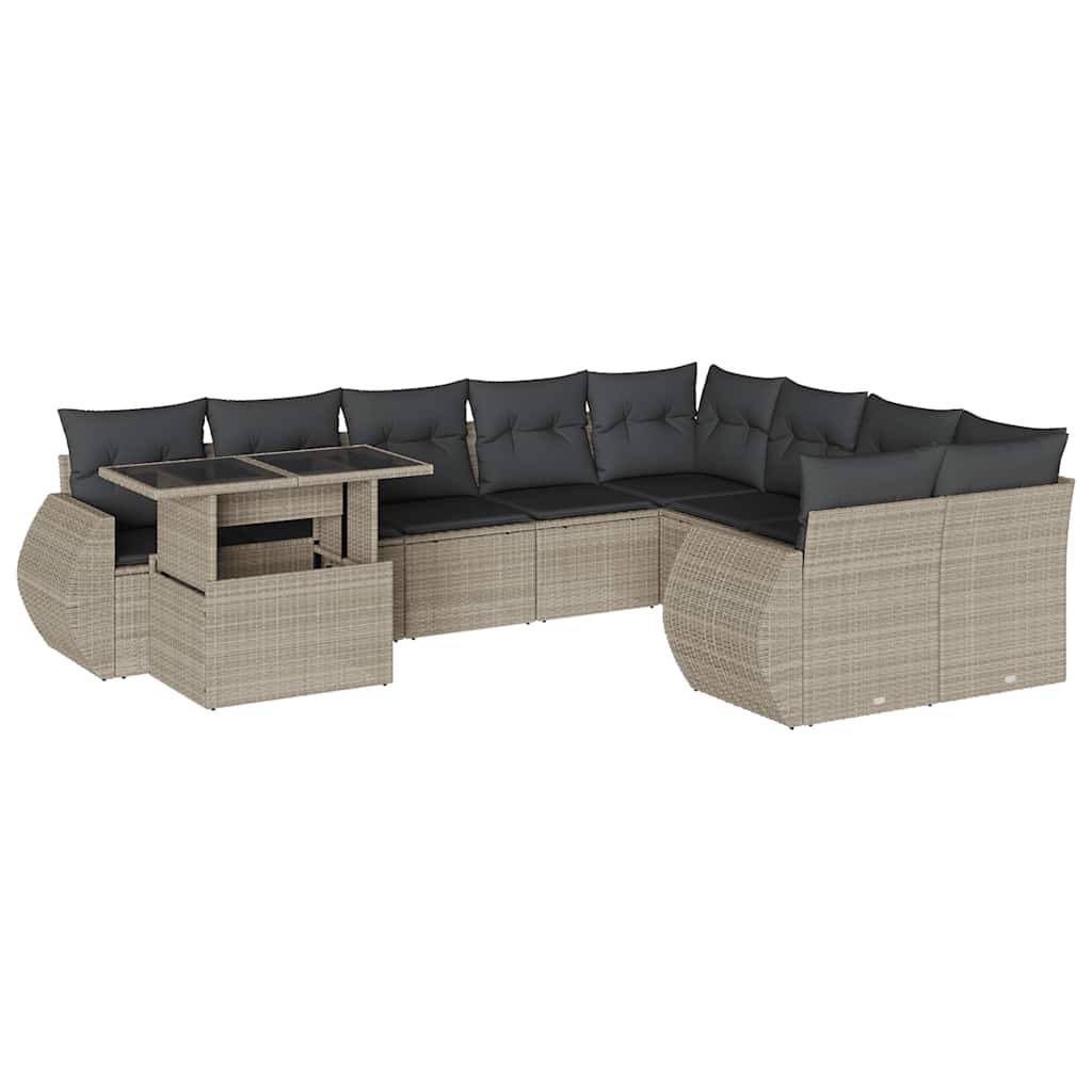 vidaXL 10-tlg. Garten-Sofagarnitur mit Kissen Hellgrau Poly Rattan
