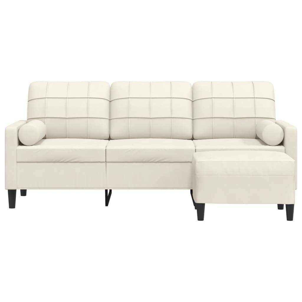 vidaXL 3-Sitzer-Sofa mit Hocker Creme 180 cm Samt
